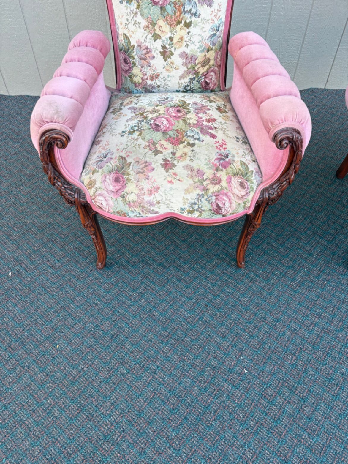 67494  Pair of Decorator Revival Armchairs with Floral Upholstery Seat 20"H