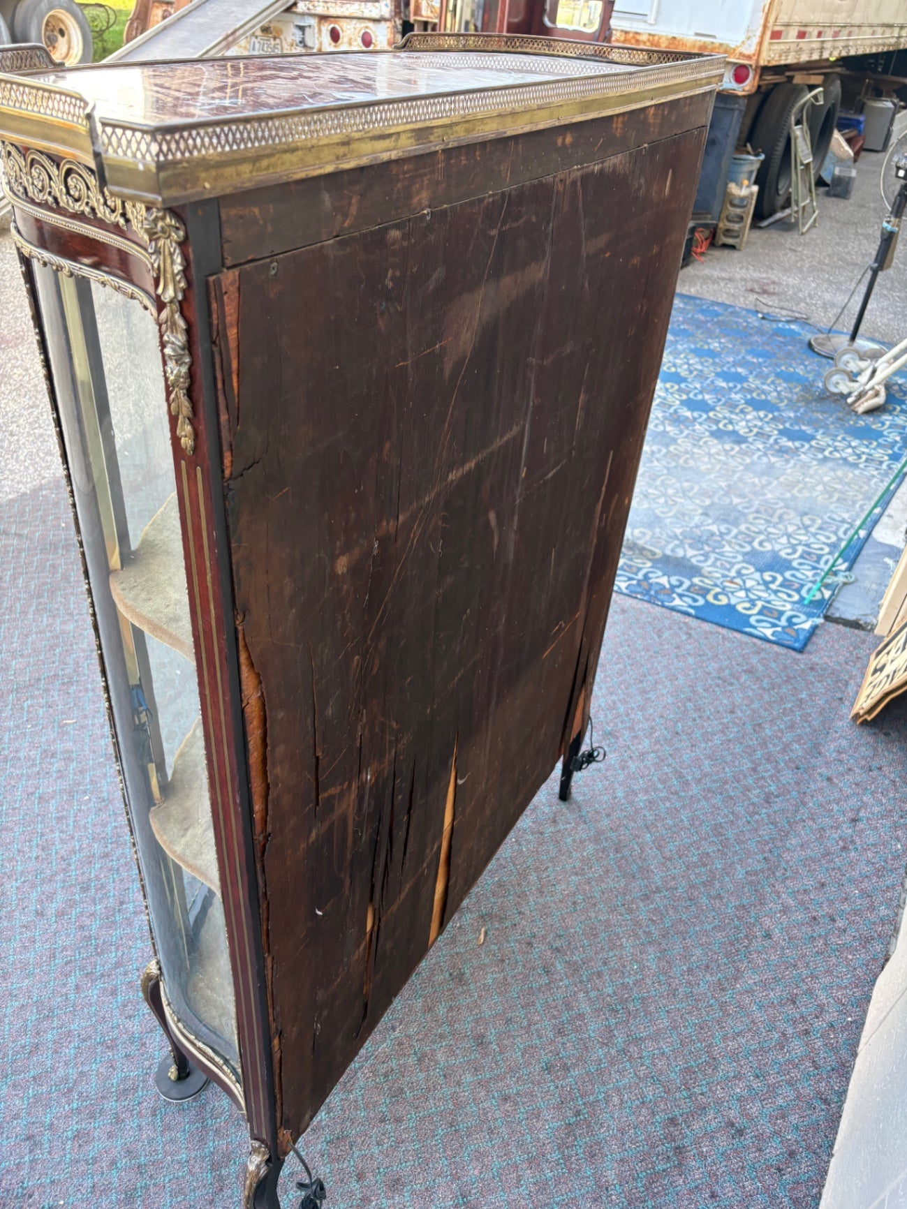68099  Louis XV Style Marble Top Curio Cabinet with Glass Doors