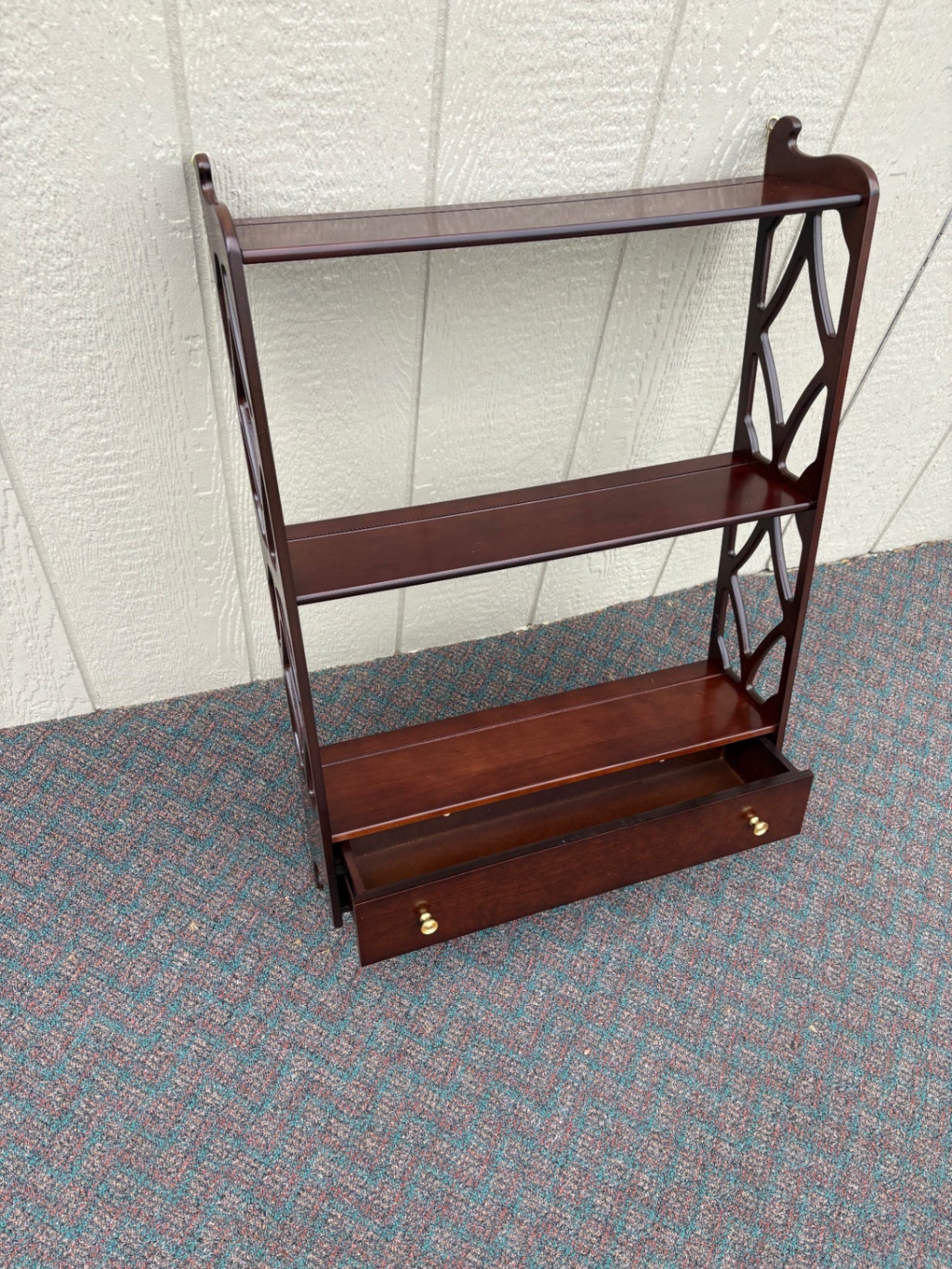 67719 Bombay Mahogany Wall Shelf with Drawer and Lattice Sides