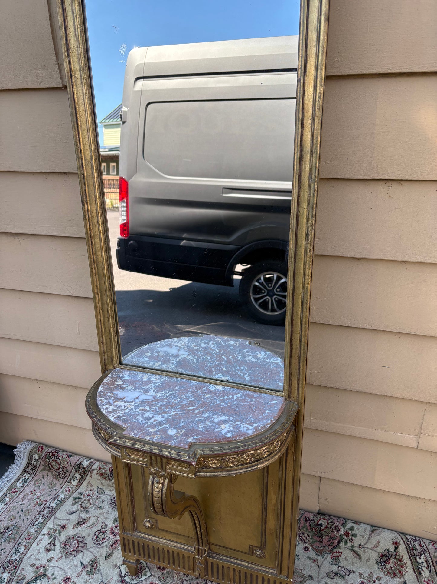 67785 Antique French Louis XV Style Pier Mirror with Marble Top