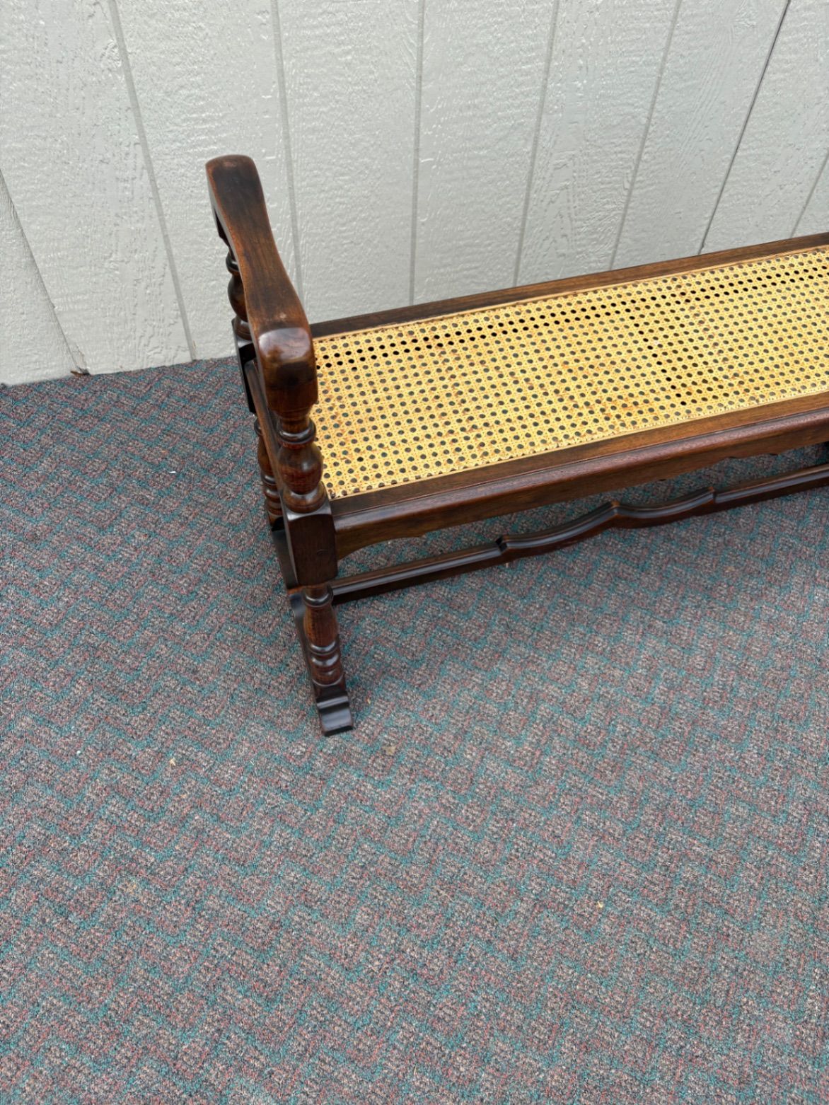 67606 Jacobean Style Wooden Window Bench with Cane Seat