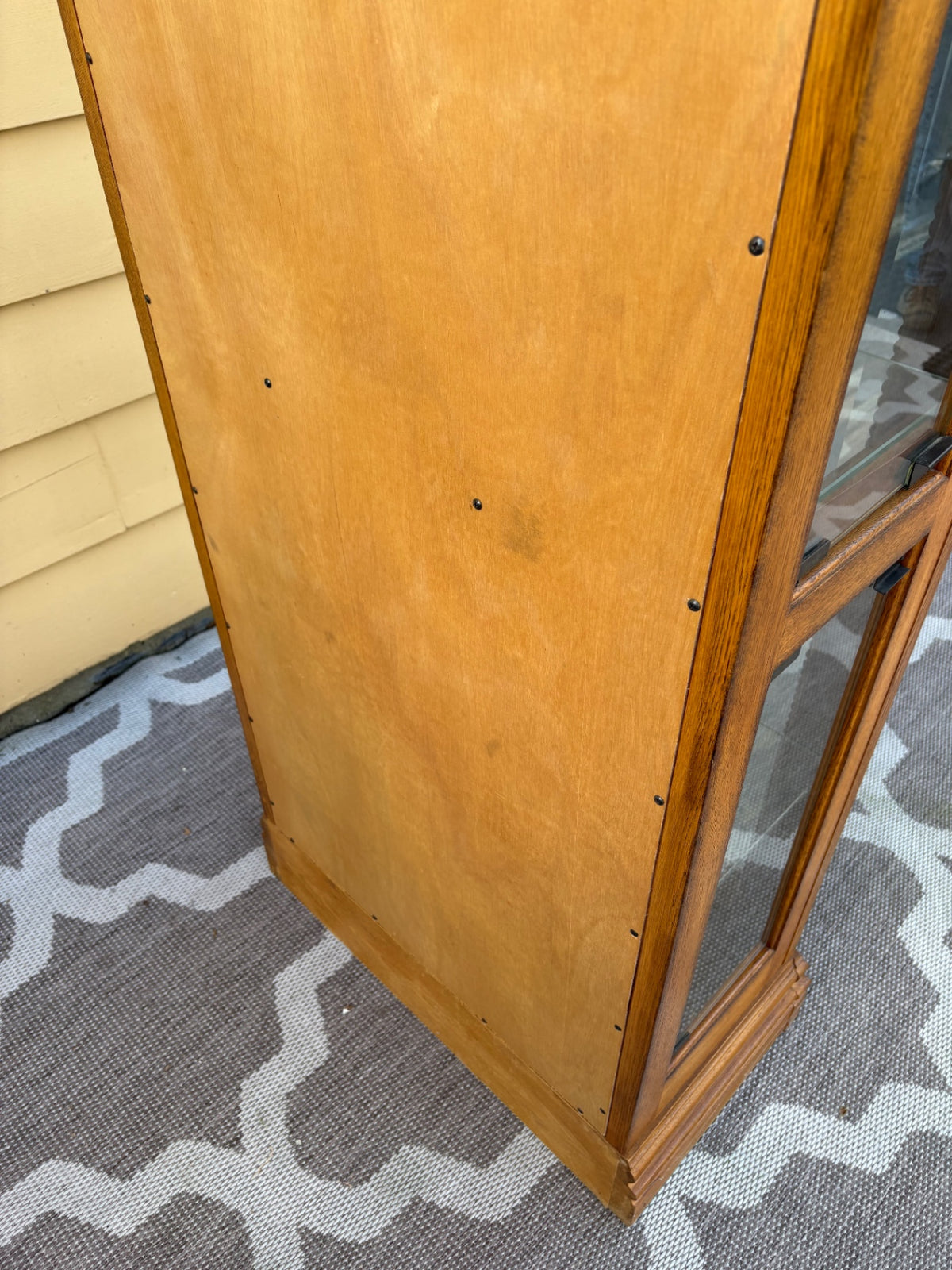 68202  Oak Curio Cabinet with Etched Glass and Crown Molding