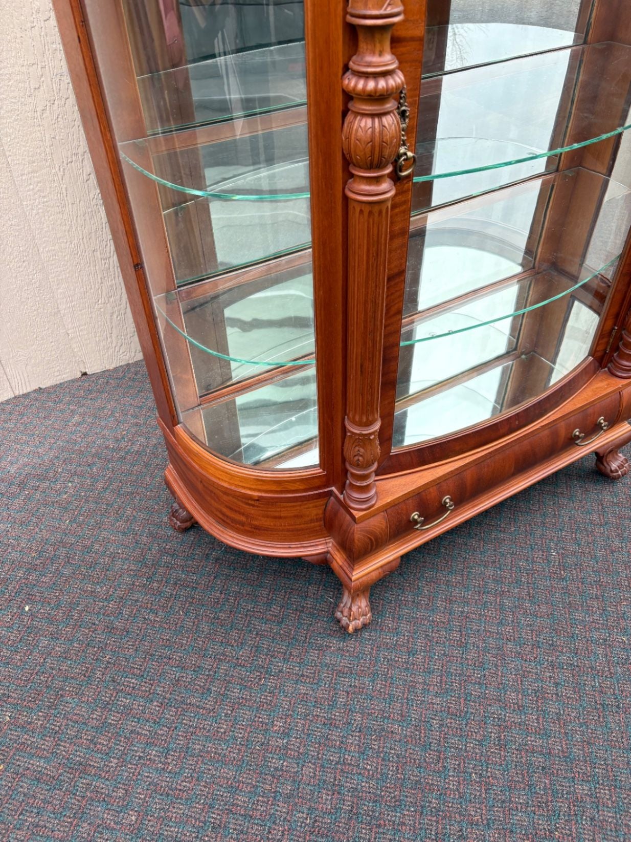 67624 Victorian Mahogany Bow Front Glass China Cabinet with Claw Feet