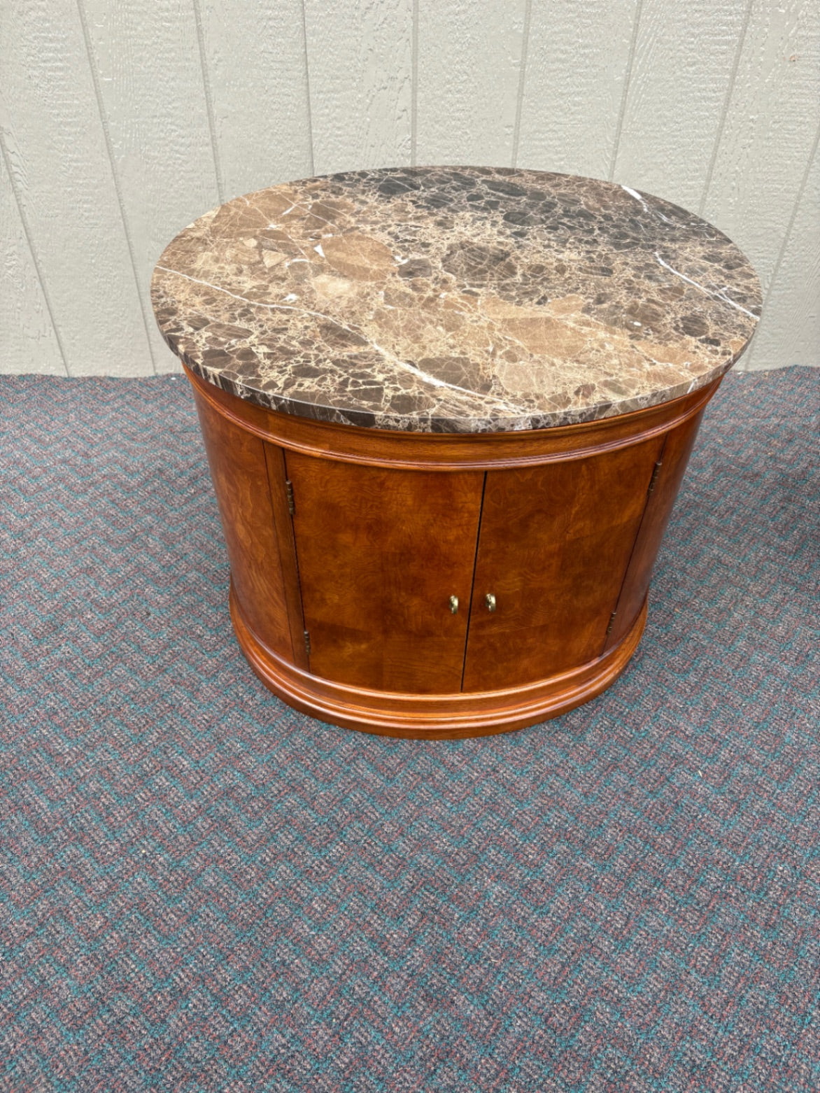67824 Elegant Oval Marble Top Side Table with Storage Cabinet