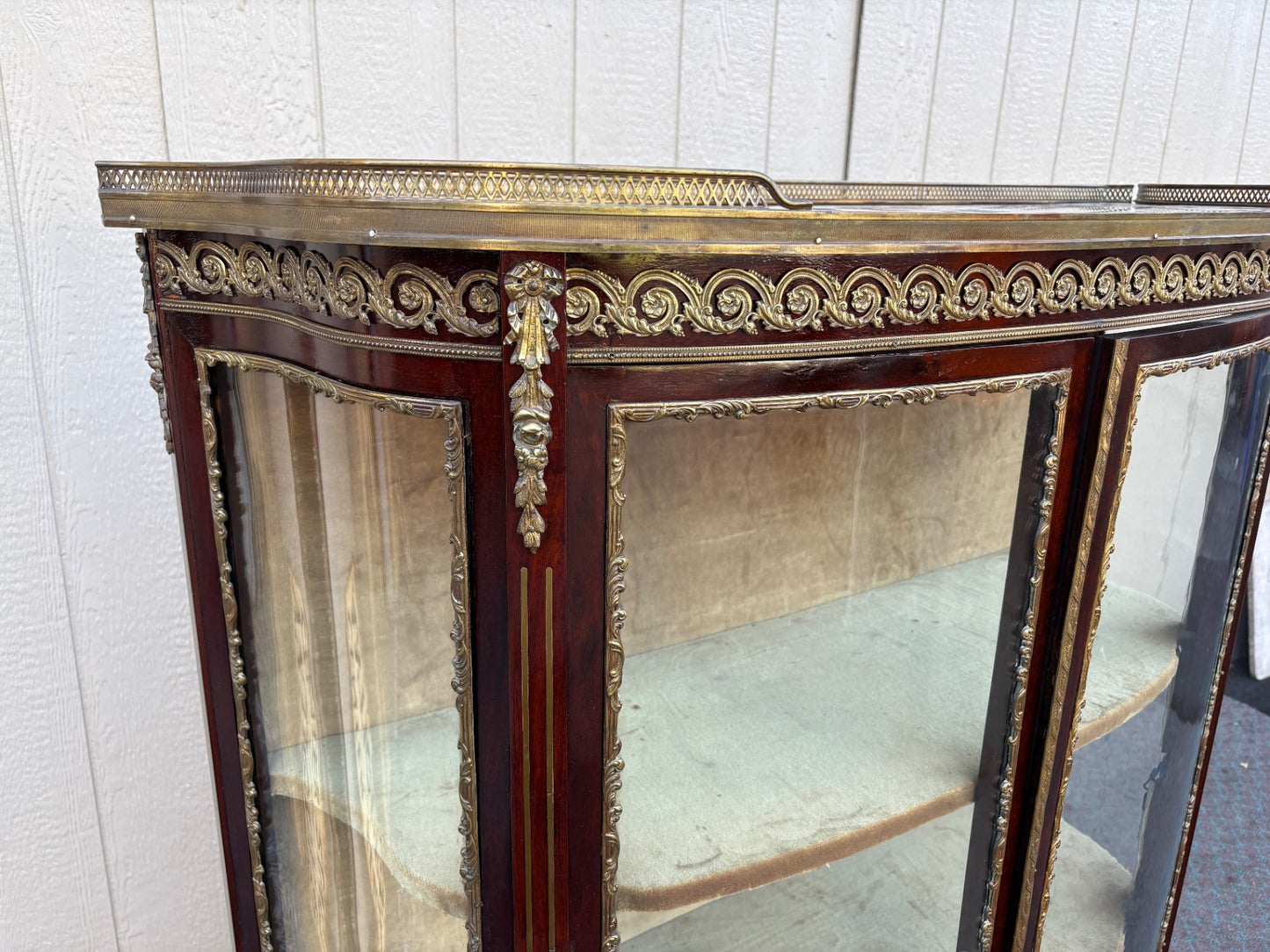 68099  Louis XV Style Marble Top Curio Cabinet with Glass Doors