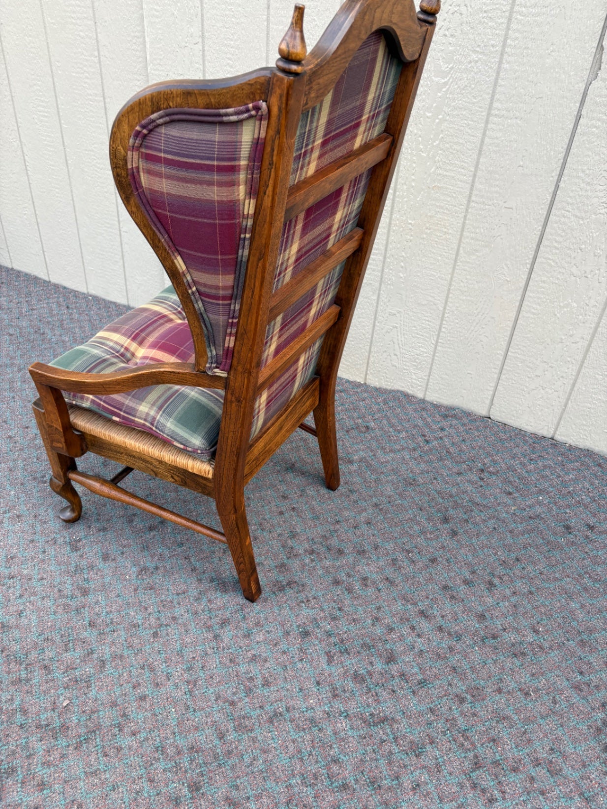 67998 Vintage Oak Kidney Desk with Plaid Upholstered Chair Set
