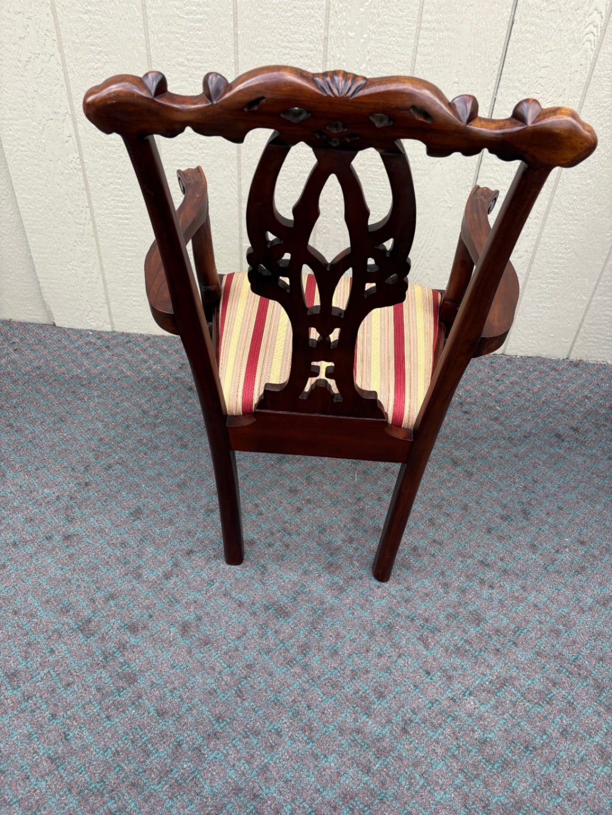 68024 Set of 6 Chippendale Dining Chairs with Striped Upholstery