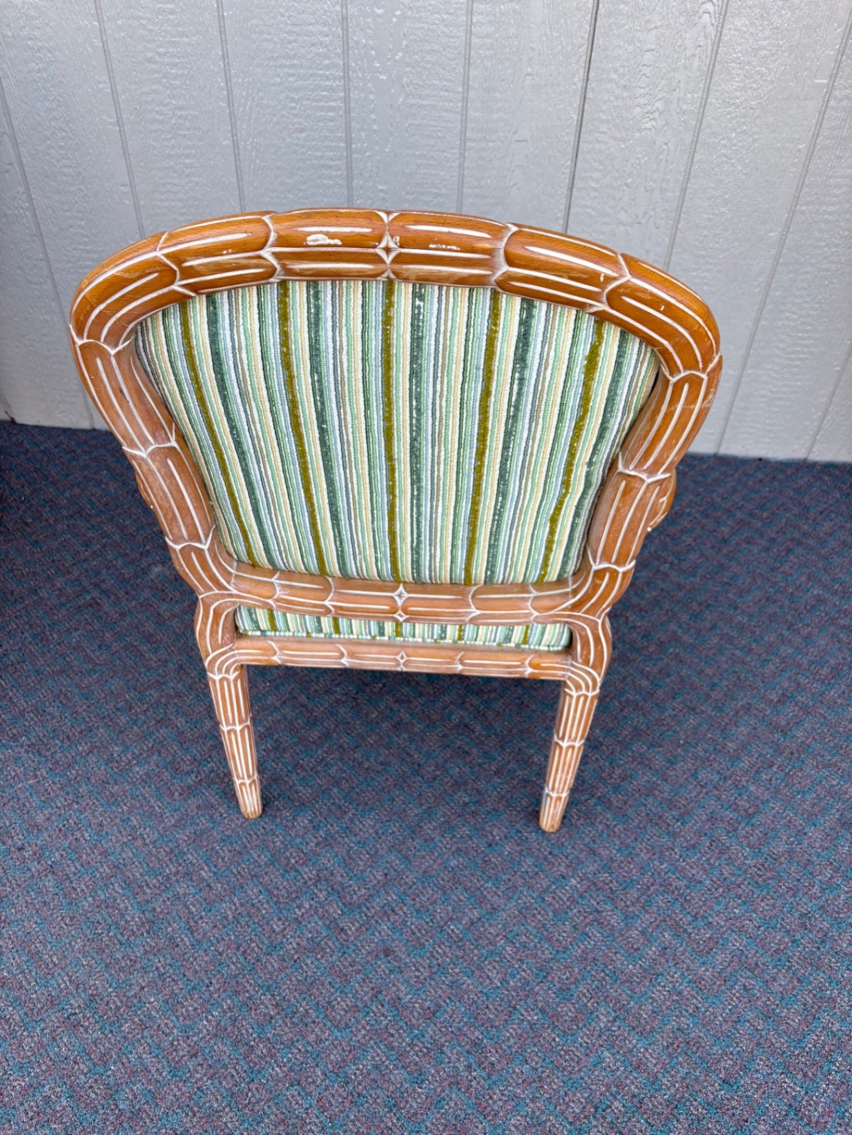 67613  Pair of Vintage Rattan Armchairs with Striped Upholstery