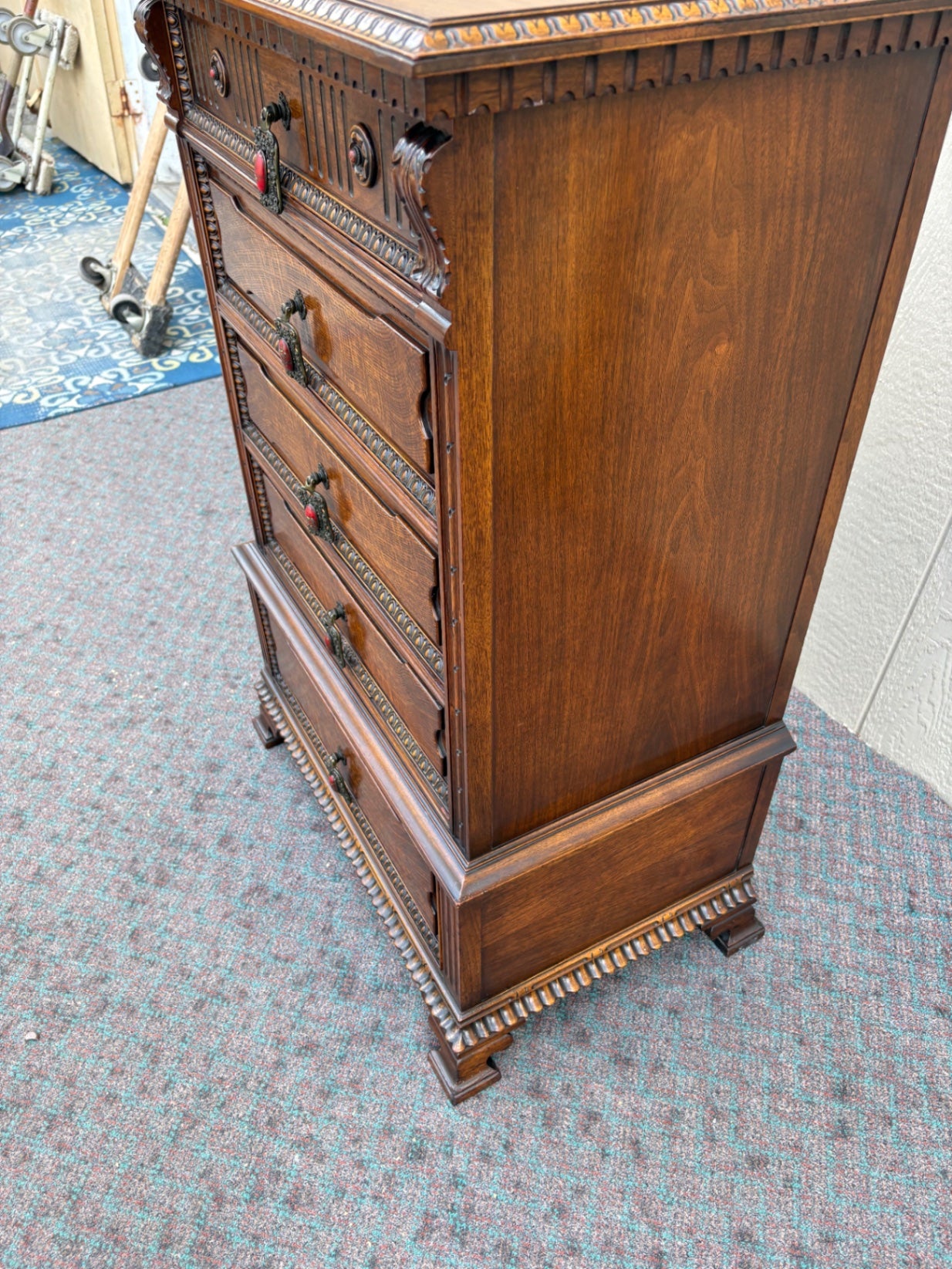 67997 Ornate Walnut  Chest of Drawers by Flints Horner bros. Fine Furniture