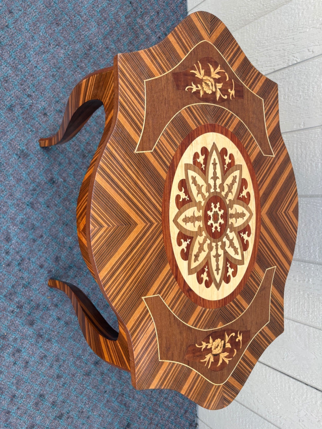 Exquisite Inlaid Side Table with Marquetry Design, French Style