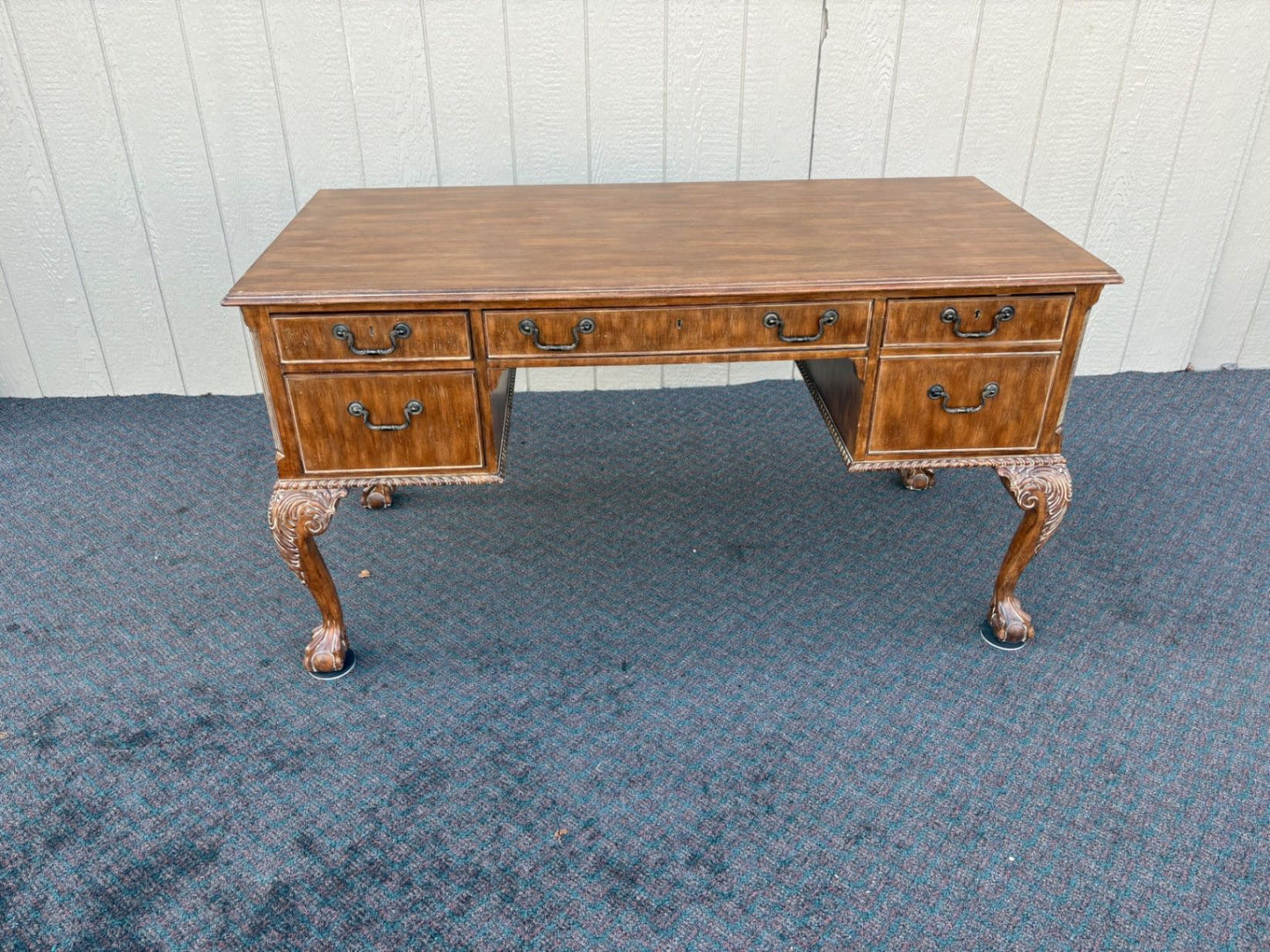 67389 Vintage Mahogany Writing Desk with Claw Feet and Brass Handles