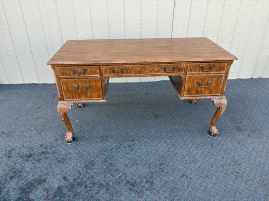 67389 Vintage Mahogany Writing Desk with Claw Feet and Brass Handles