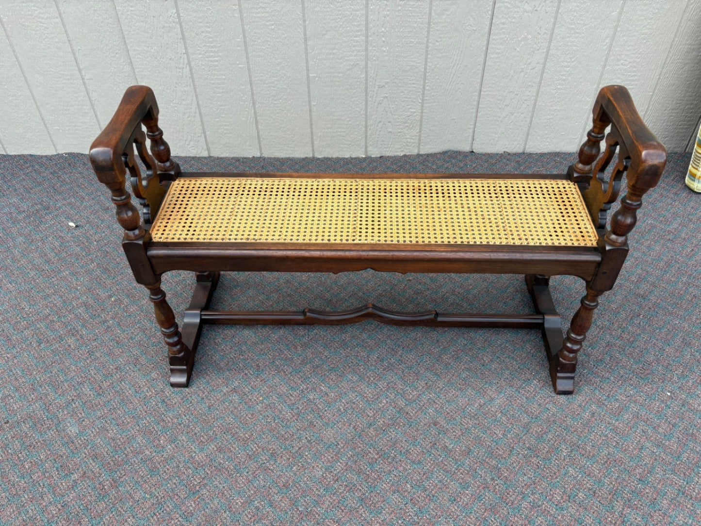 67606 Jacobean Style Wooden Window Bench with Cane Seat