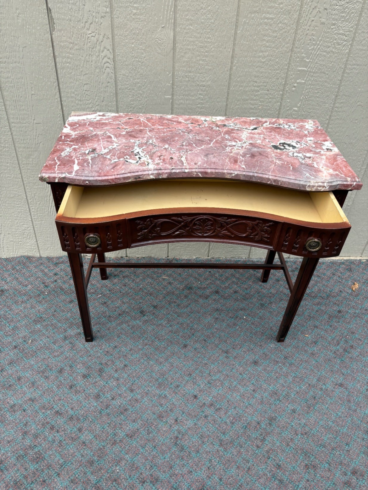 Antique Console Table with Marble Top and Carved Details