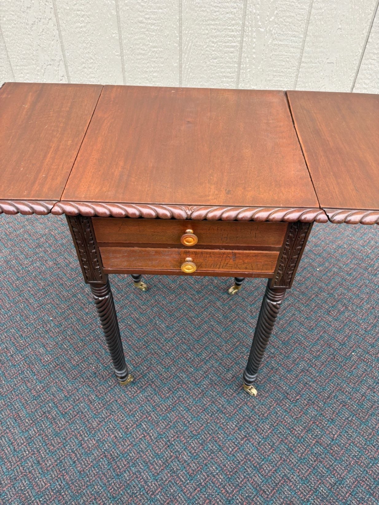67542 Antique Mahogany Drop Leaf Side Table with Rope Twist Legs