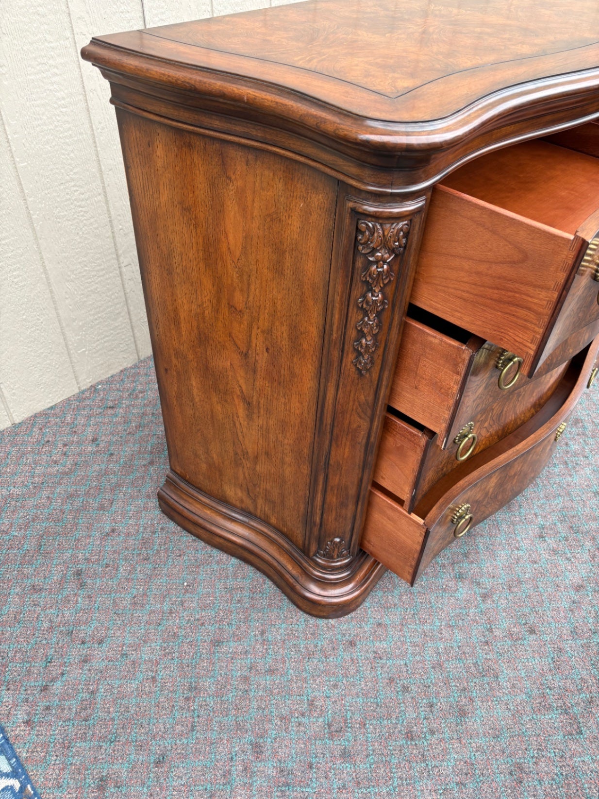 Henredon Traditional Burl Wood Chest with Carved Details