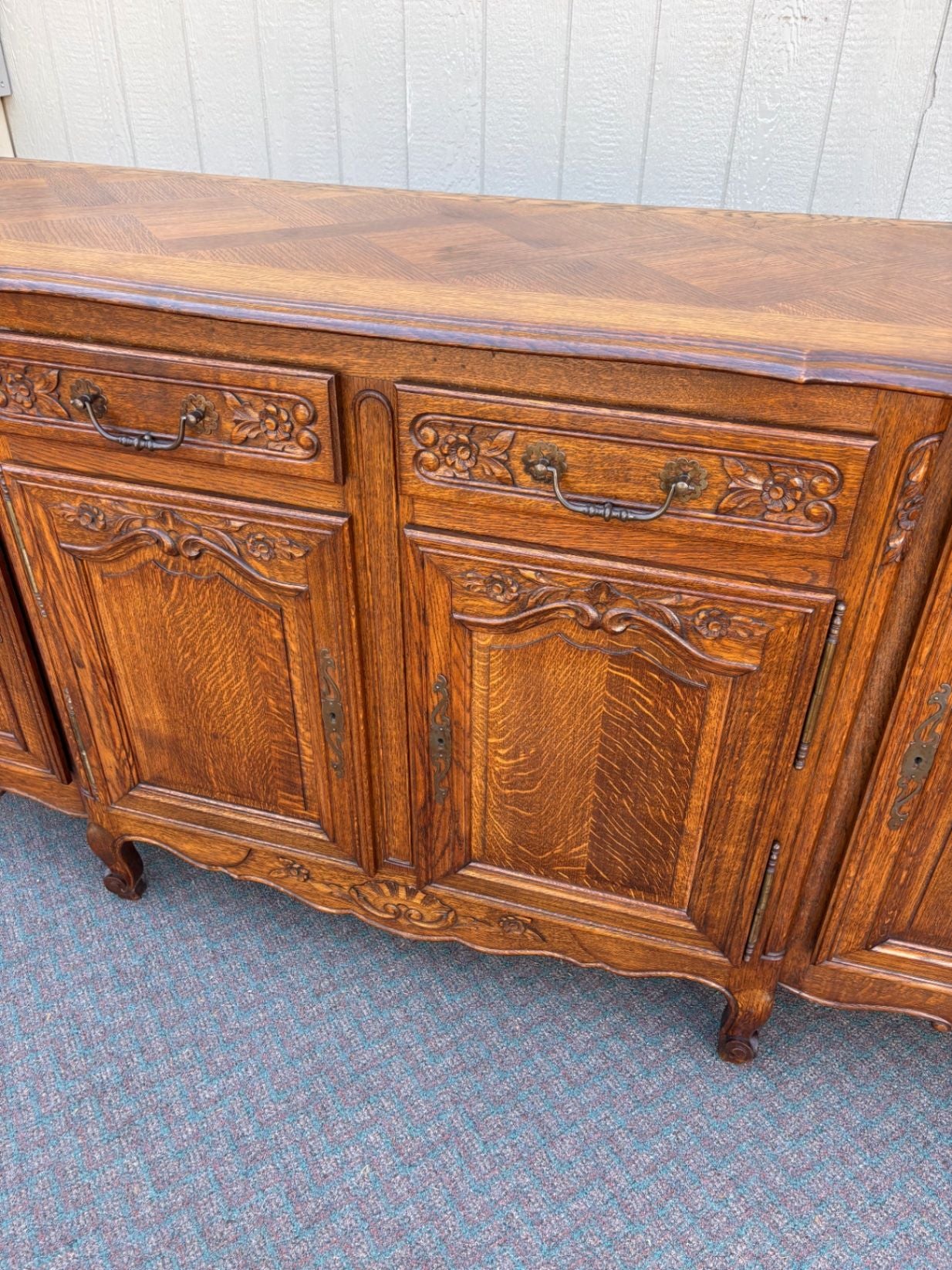 67686 French LENNE DEHONT Provincial Oak Buffet Sideboard with Carved Details