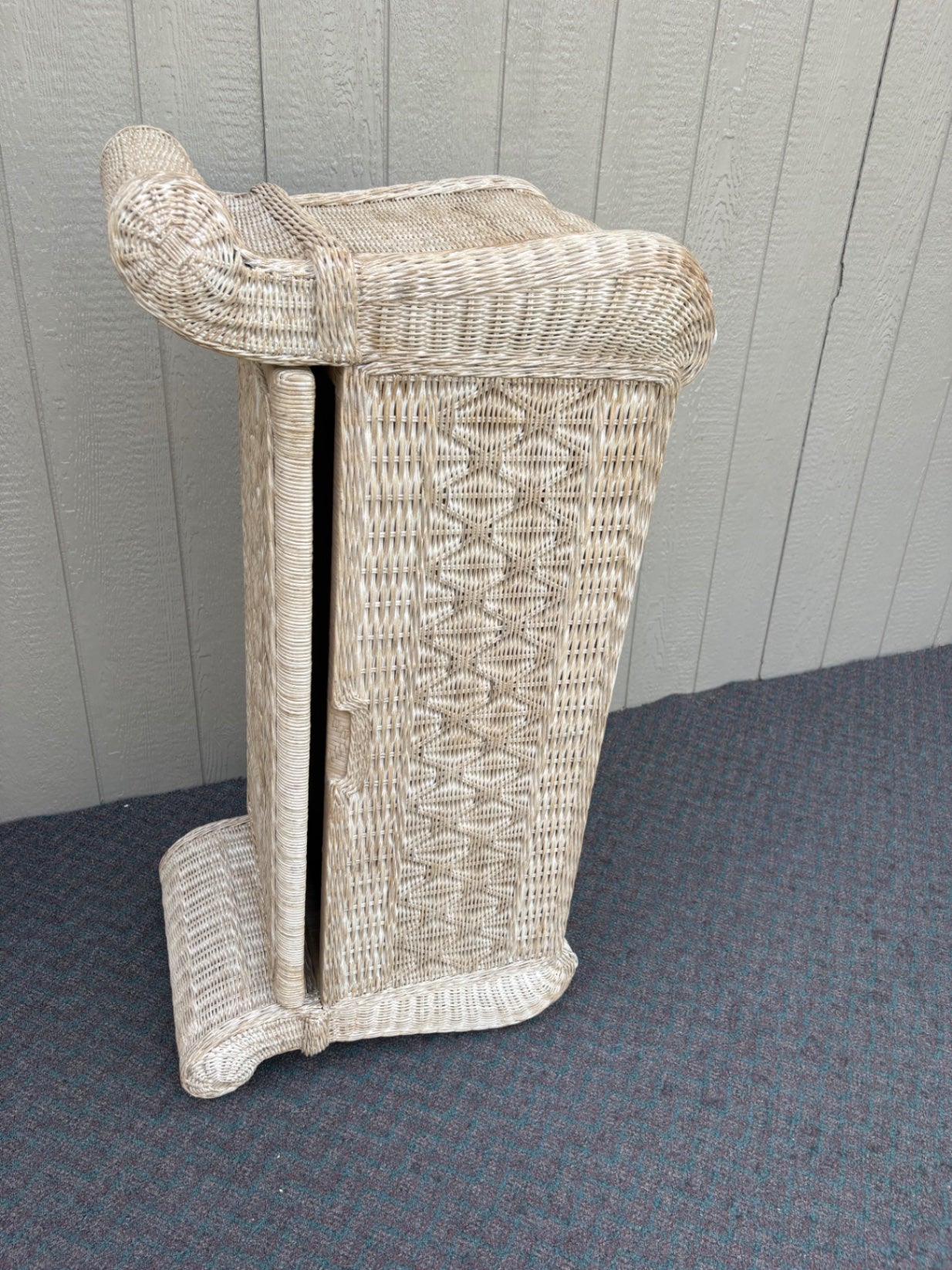 67851 Vintage Wicker Storage Trunk with Rolled Arms and Hinged Lid