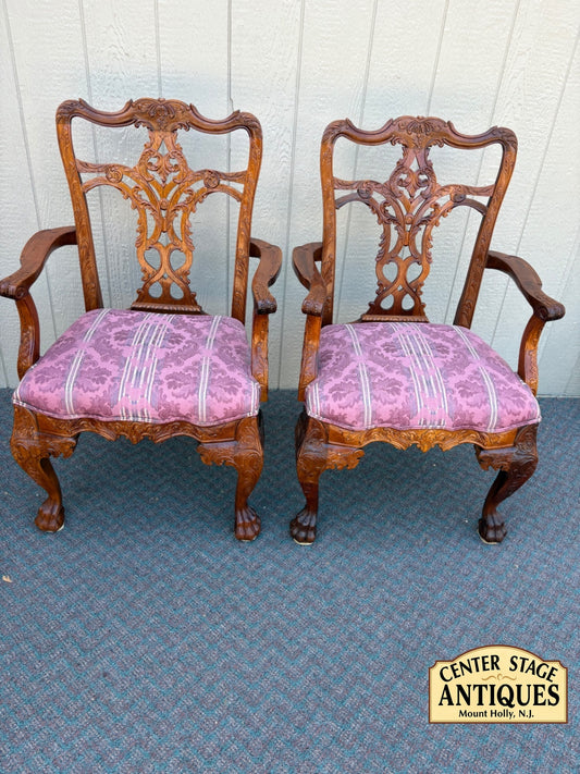 67770 Pair of Chippendale Style Armchairs with Carved Details