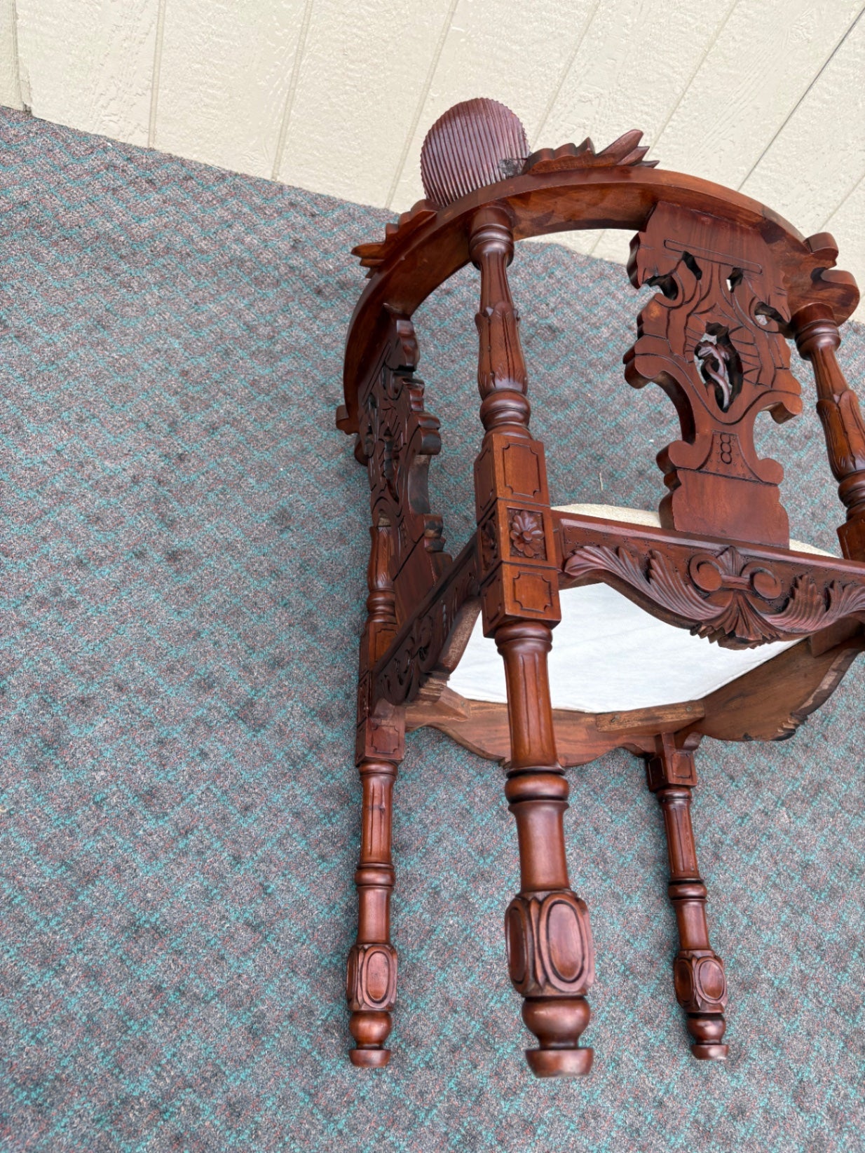 68029 Victorian Carved Mahogany Corner Chair with Upholstered Seat