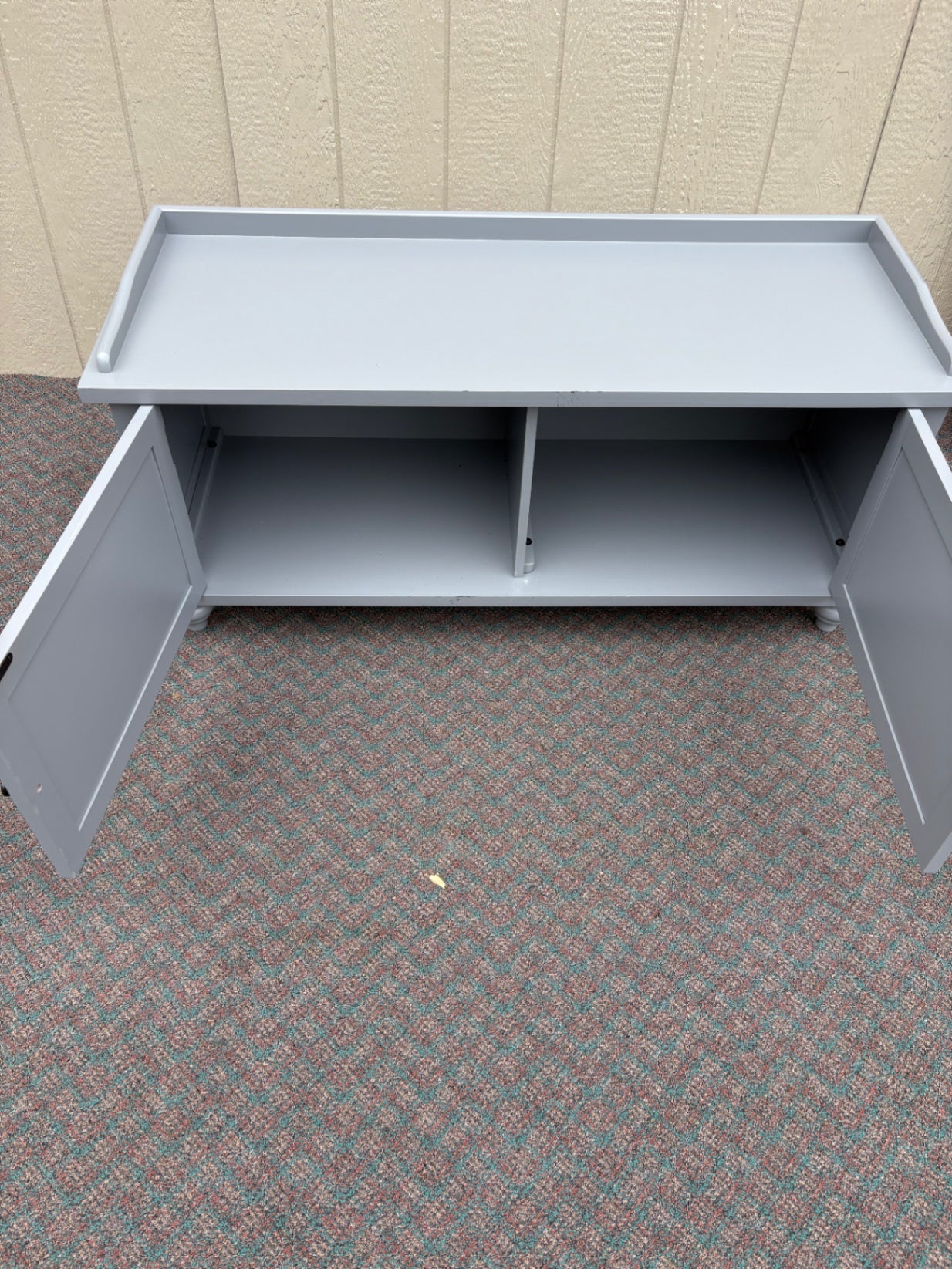 67736 Contemporary Grey Storage Bench with Cushion and Louvered Doors