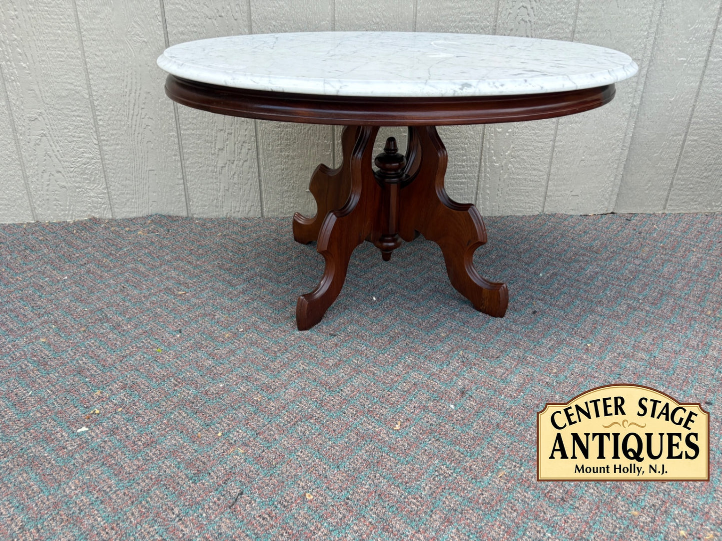 67775 Victorian Oval Marble Top Coffee Table with Mahogany Base