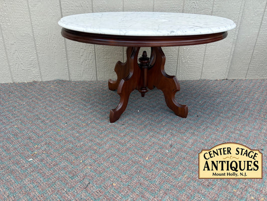 67775 Victorian Oval Marble Top Coffee Table with Mahogany Base