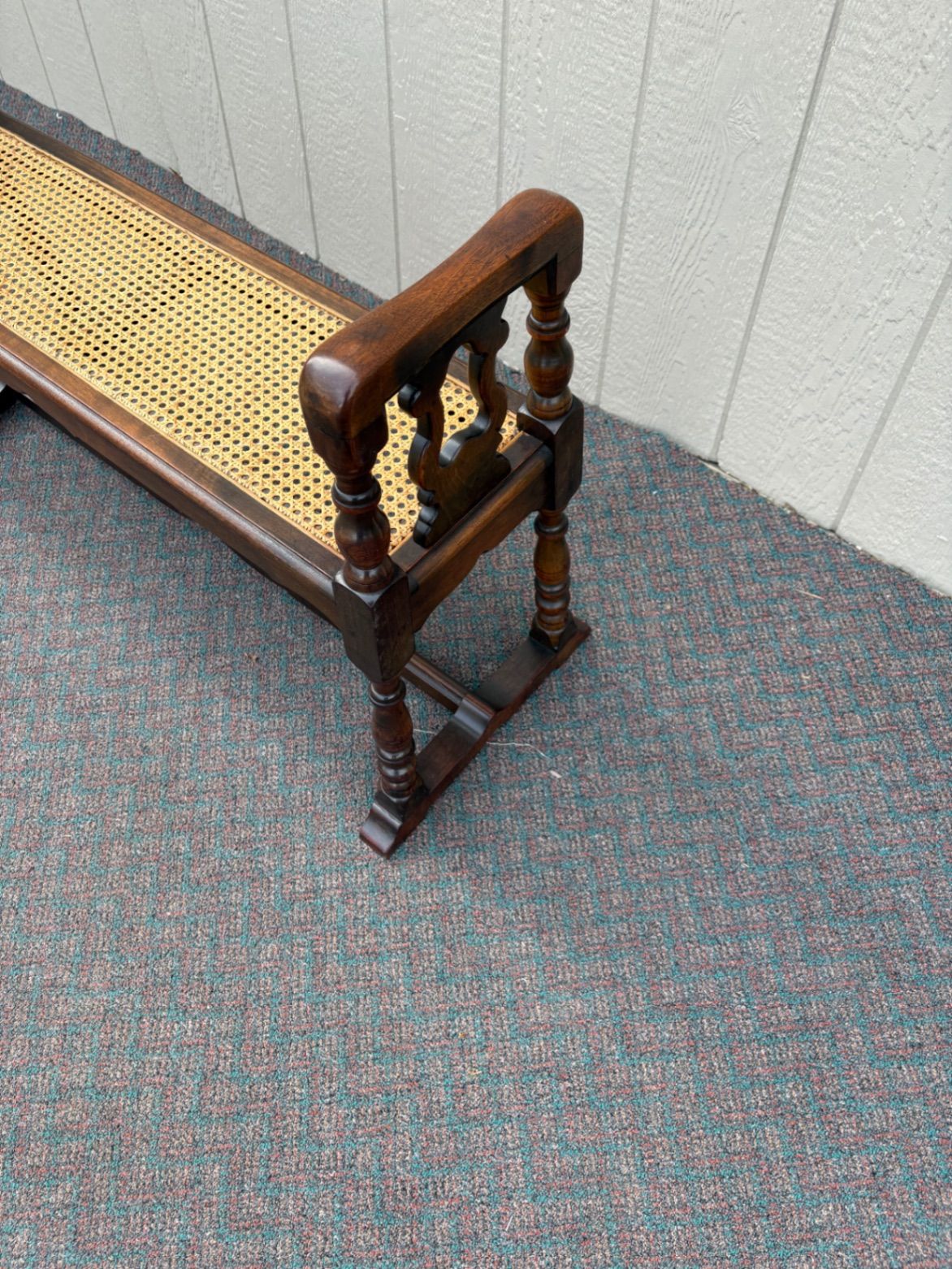 67606 Jacobean Style Wooden Window Bench with Cane Seat
