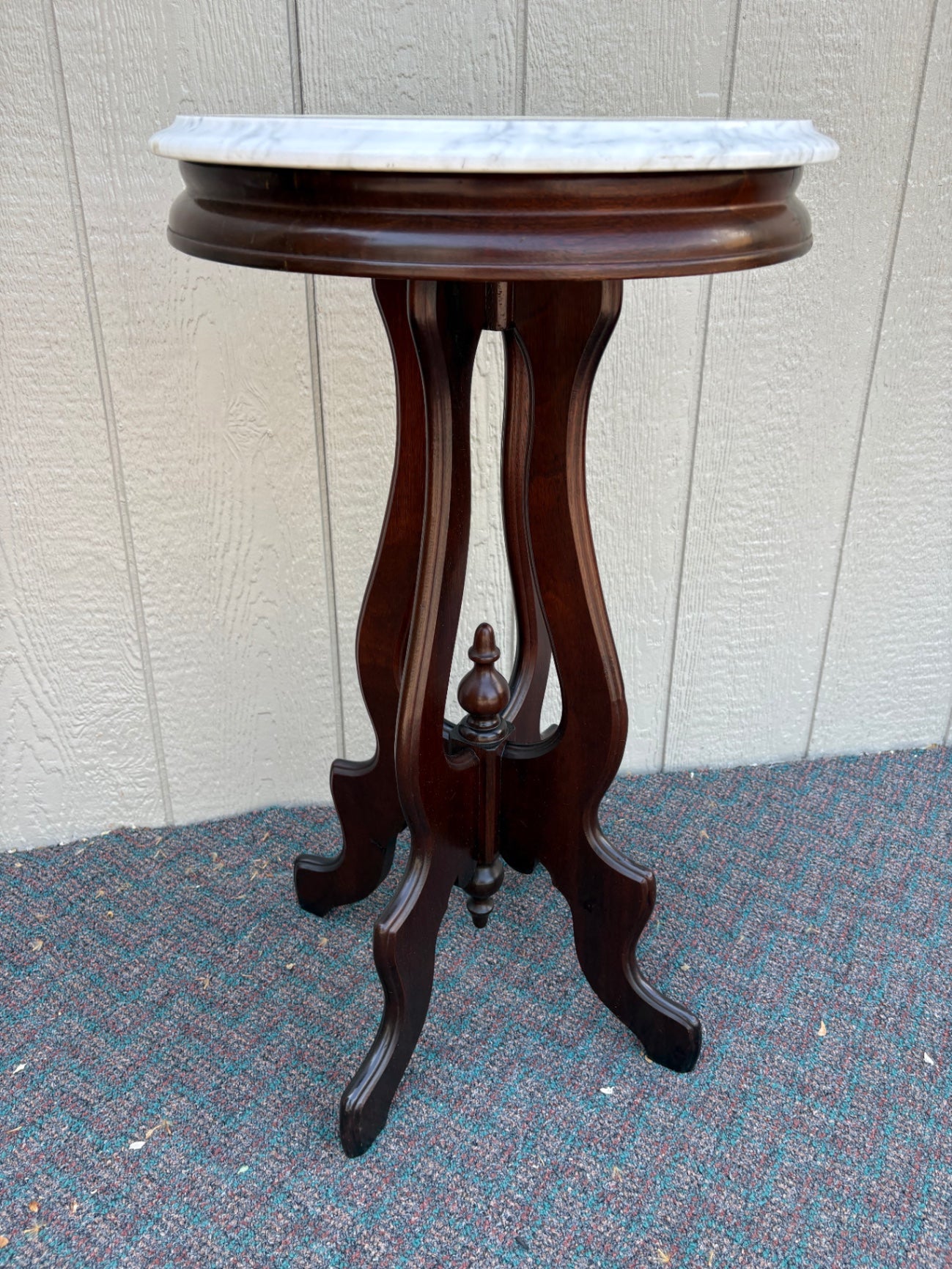 67777  Victorian Marble-Top Pedestal Table with Ornate Wooden Base