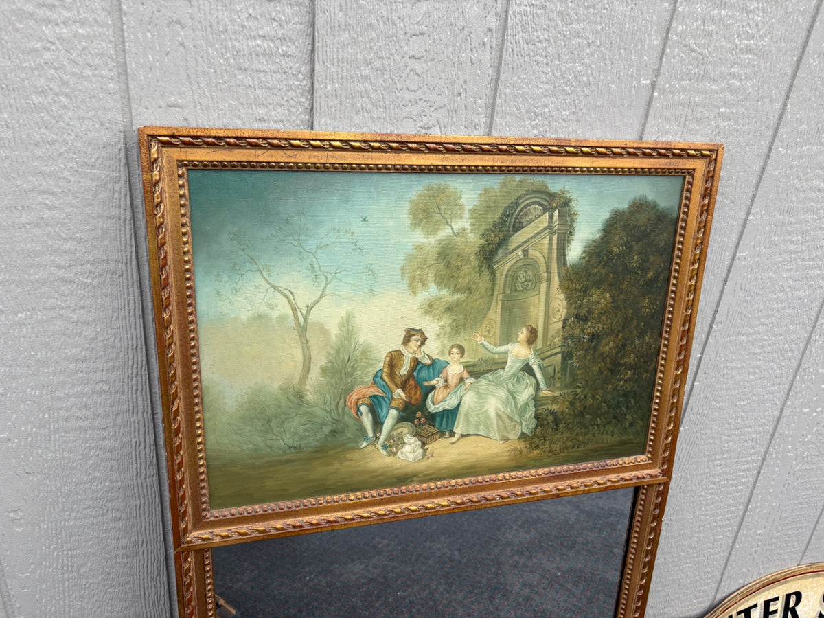 67337 Tall French Gilt Mirror with Pastoral Painting