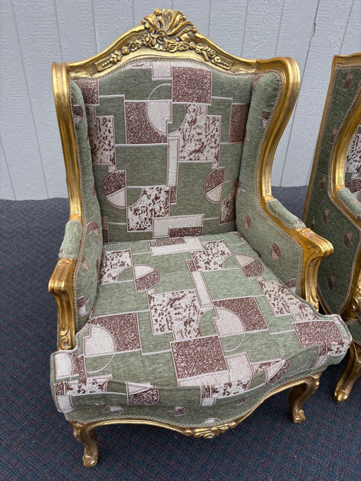 67516 Pair of Vintage French Provincial Gold Gilt Wingback Chairs