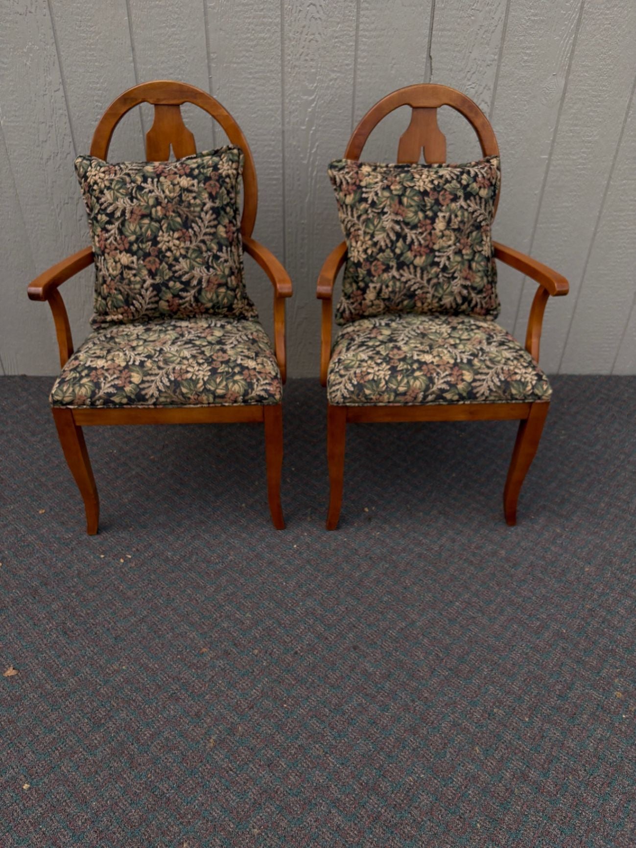 67667 Pair of Ethan Allen Shield Back Armchairs with Floral Upholstery