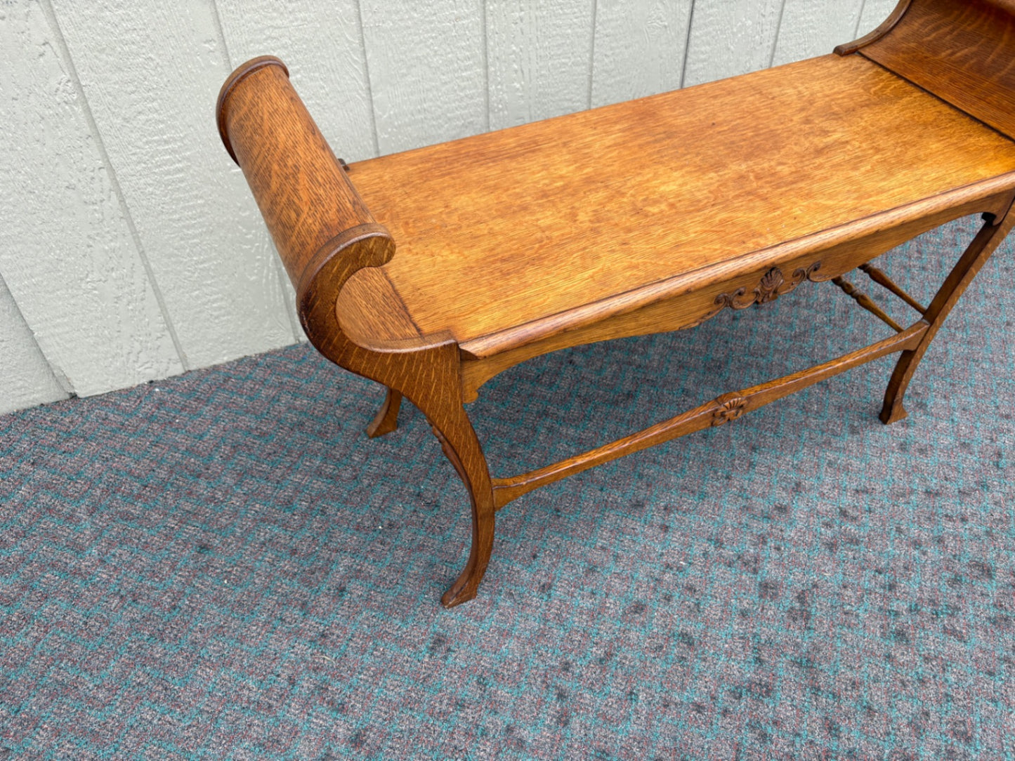 67946 Victorian Oak Window Bench with Carved Details
