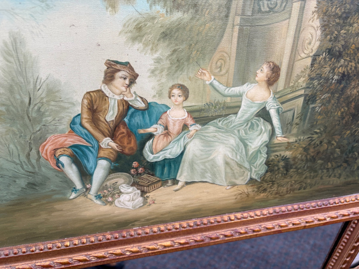 67337 Tall French Gilt Mirror with Pastoral Painting
