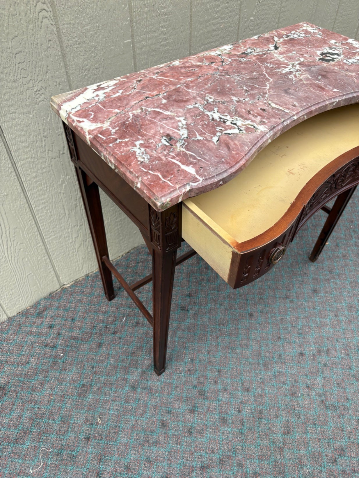 Antique Console Table with Marble Top and Carved Details