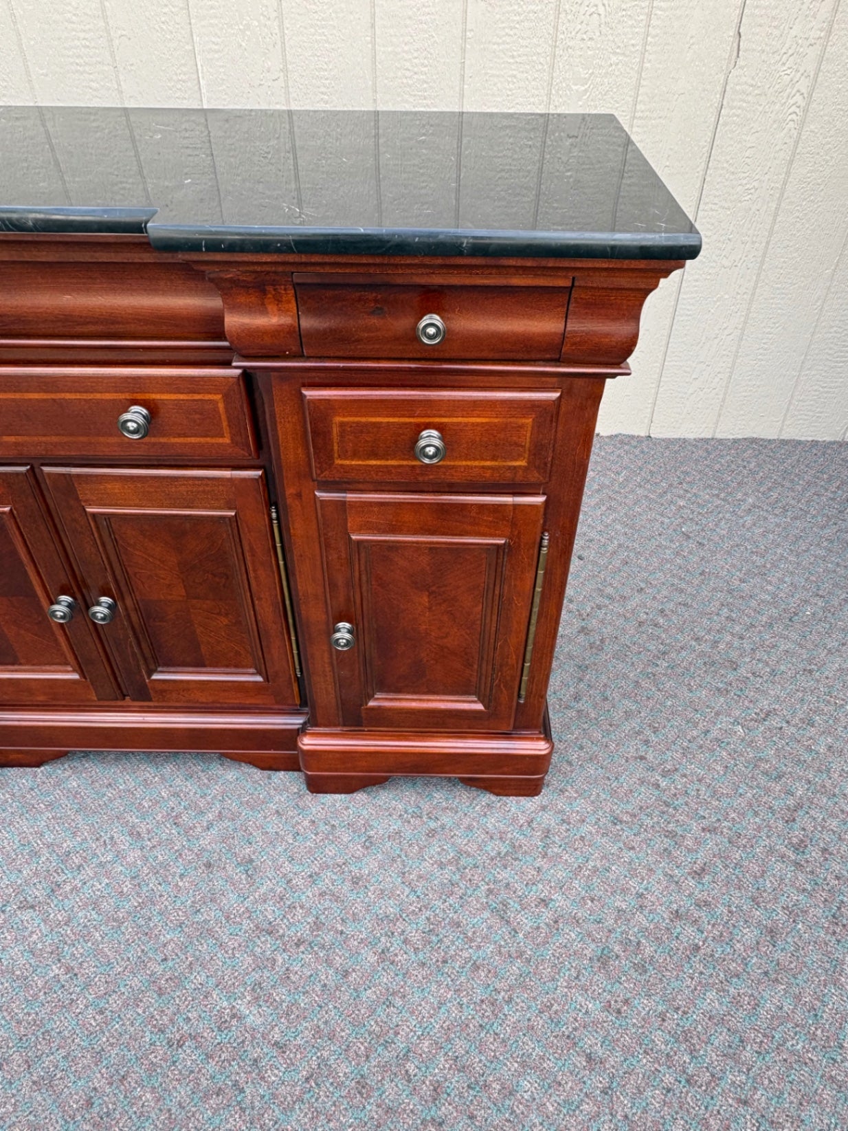 Elegant Universal Marble Top Buffet with Cherry Finish