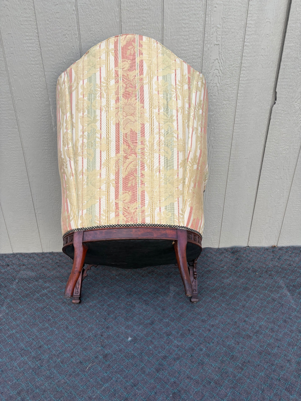 68209  1940s Carved Tufted Armchair with Floral Upholstery