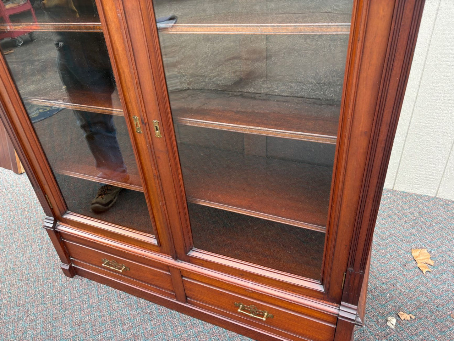 67568 Victorian Walnut Bookcase with Glass Doors and Drawers
