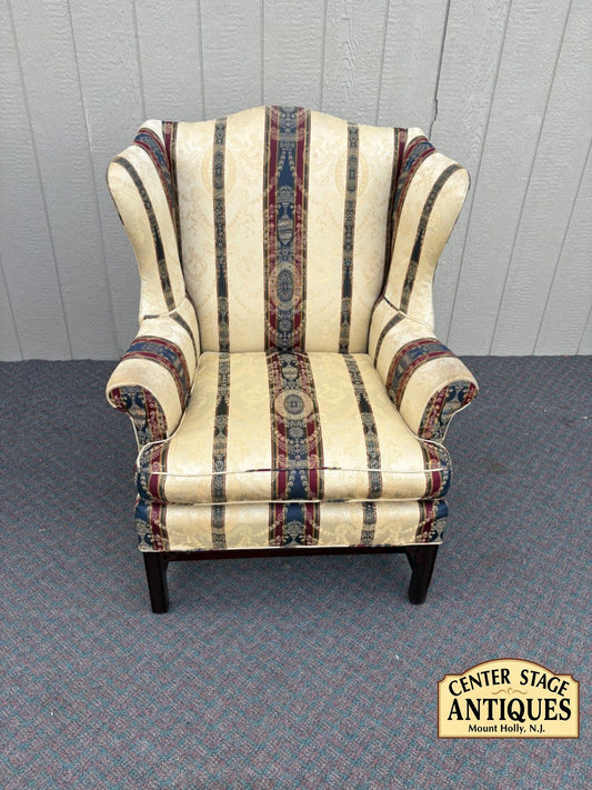 67518  Elegant Chippendale Wing Chair with Striped Upholstery