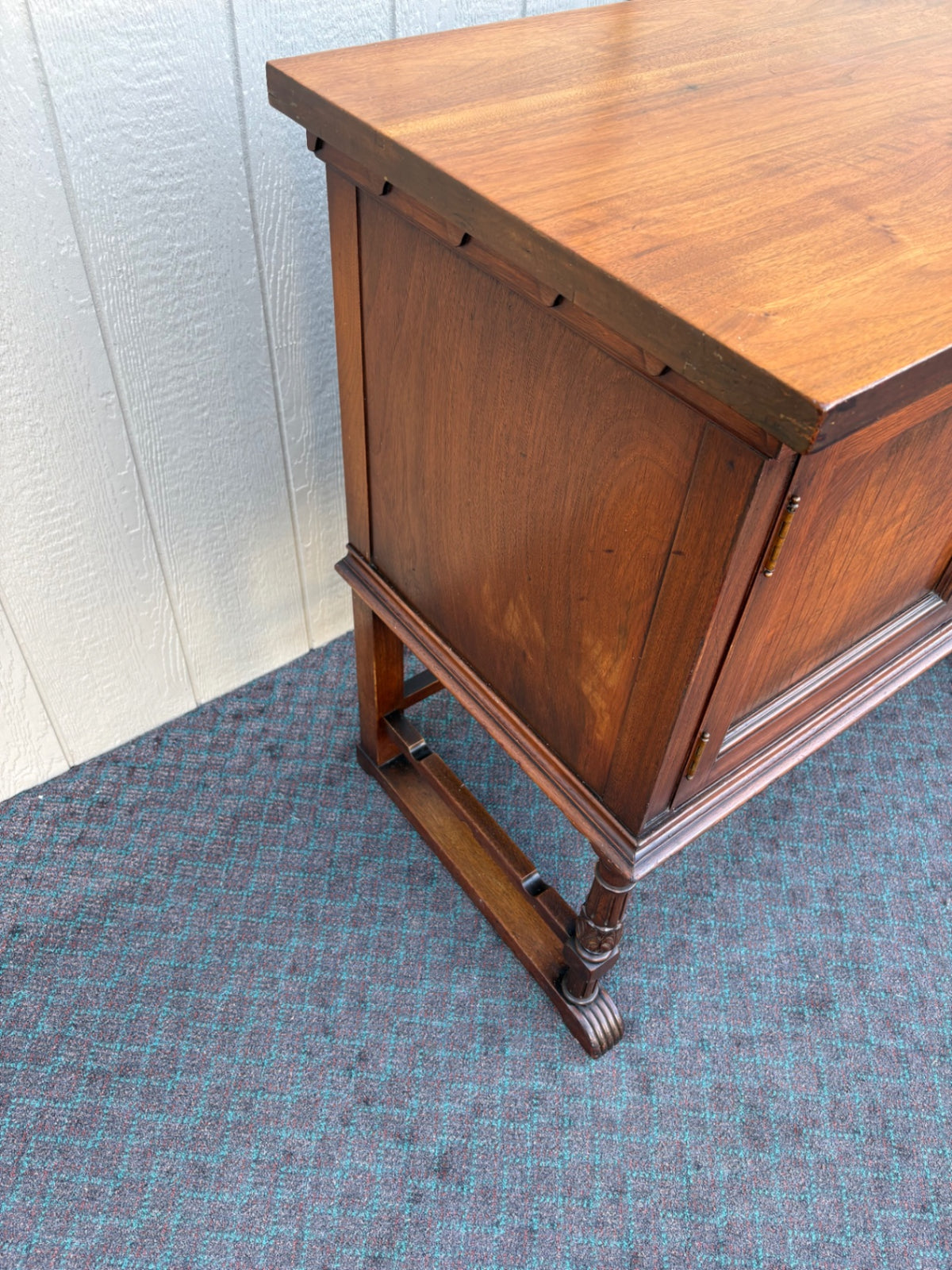 68182 Antique Walnut Server with Carved Detailing, Early 20th Century