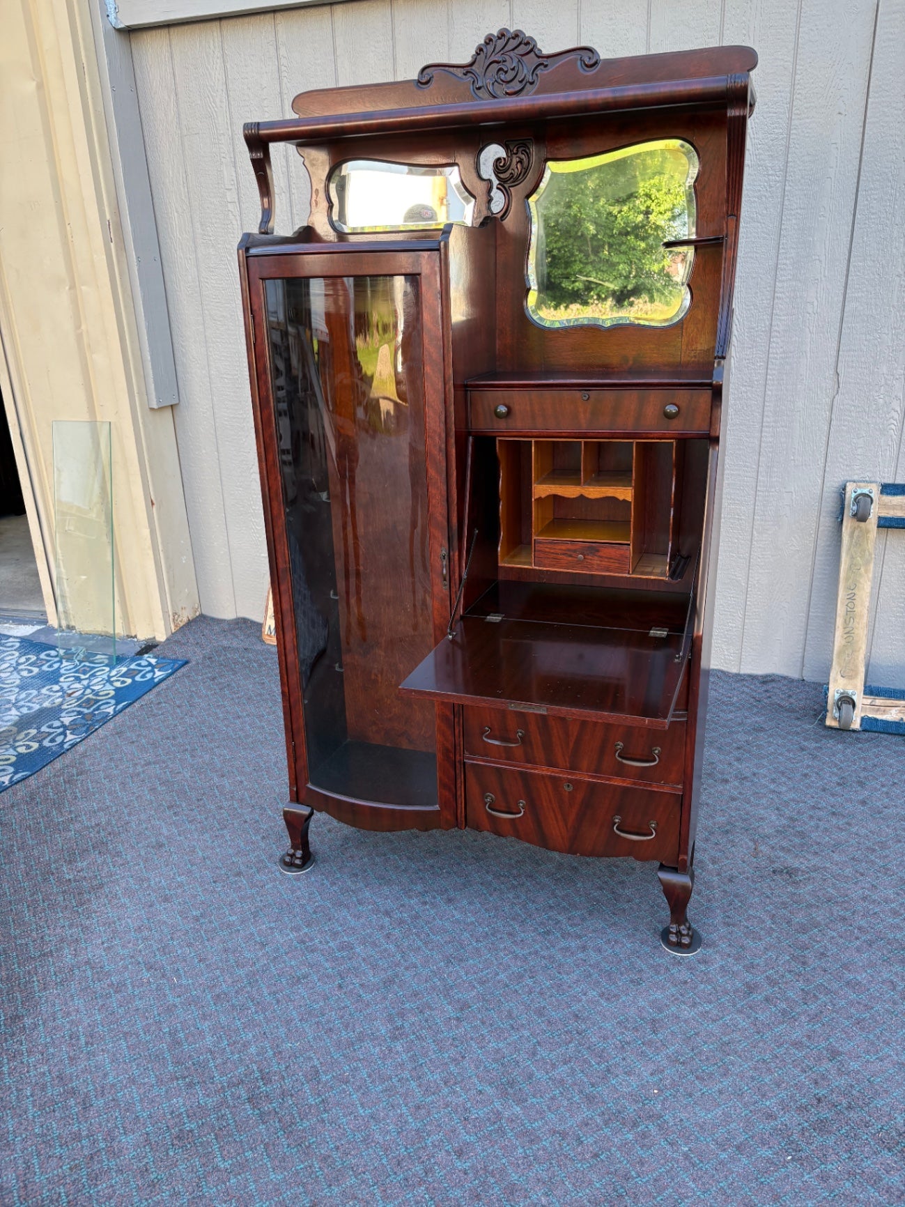 68054 Victorian Mahogany Side-by-Side Secretary with Glass Door