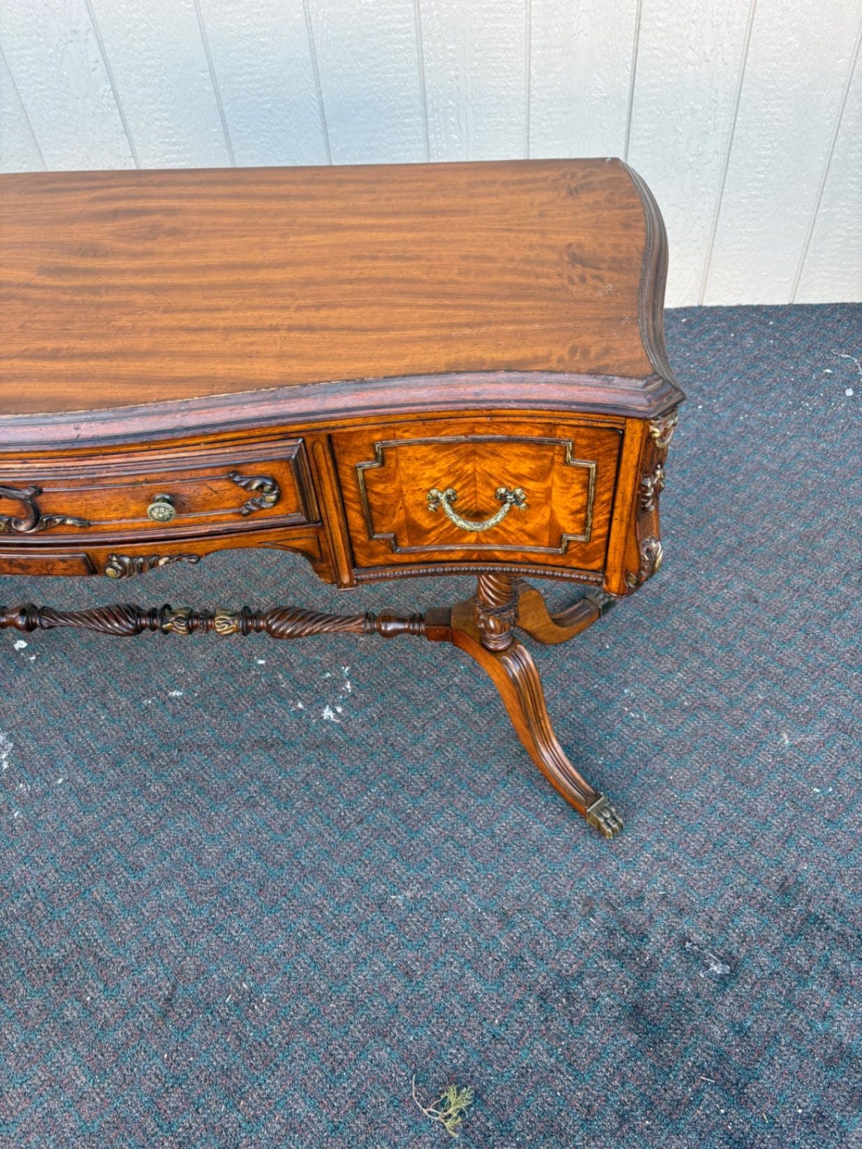 67433  Elegant Regency Style Mahogany Vanity Desk with Carved Details