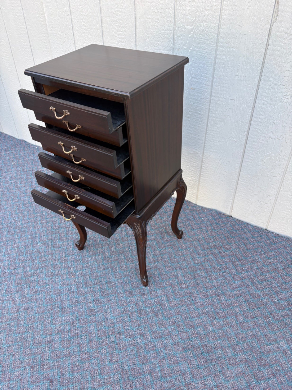 67863 Antique Mahogany Sheet Music Cabinet with Carved Cabriole Legs