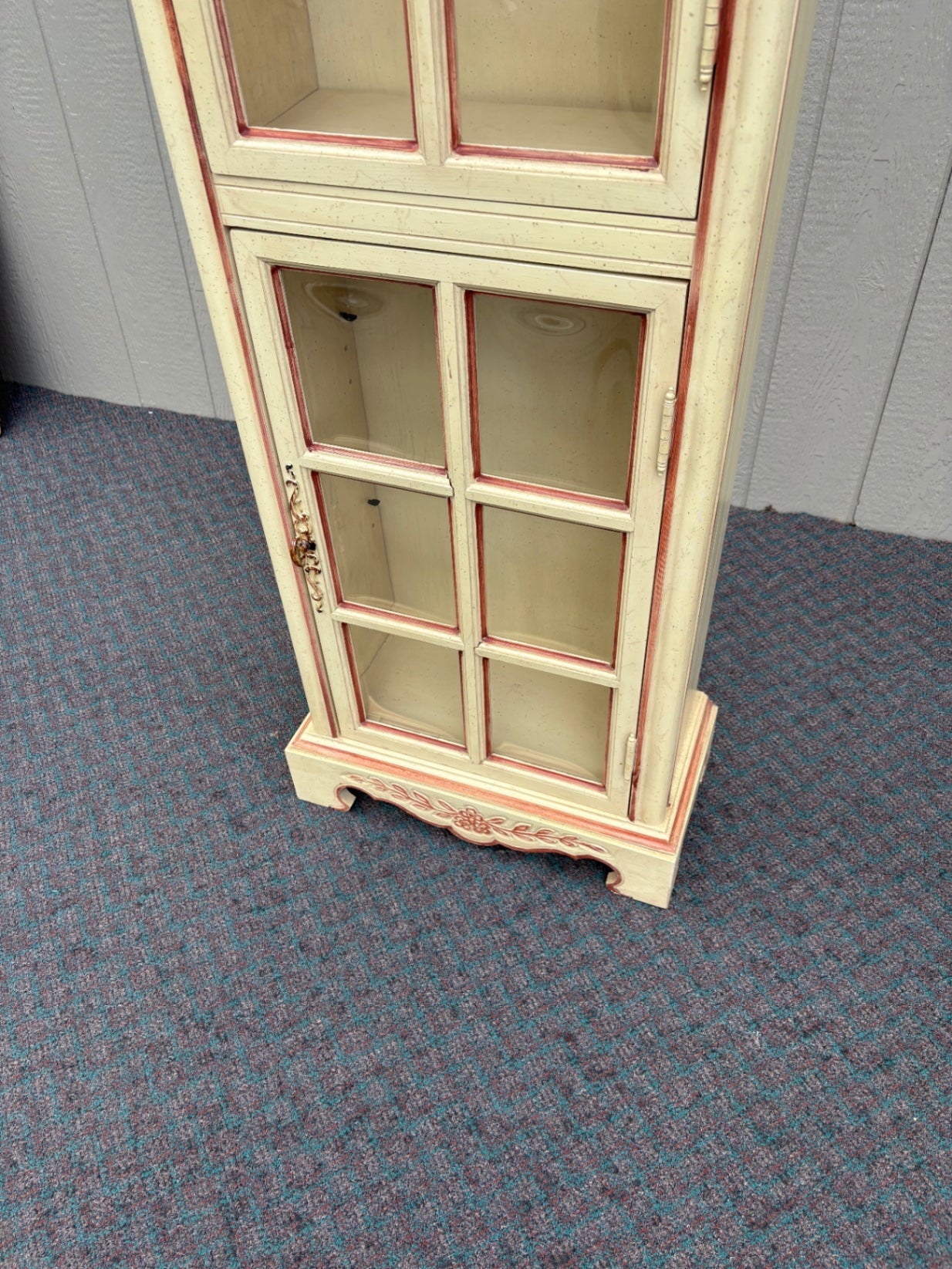 67860 Vintage French Country Curio Cabinet with Convex Glass Panels