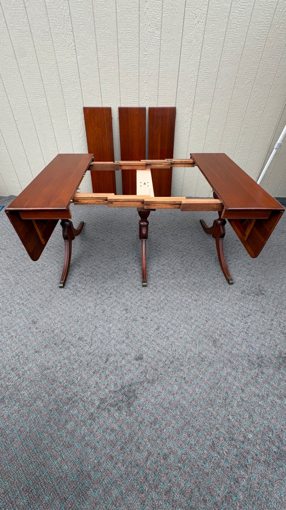 67867  Mid-century Solid Cherry Modern Drop Leaf Dining Table with Three Leaves