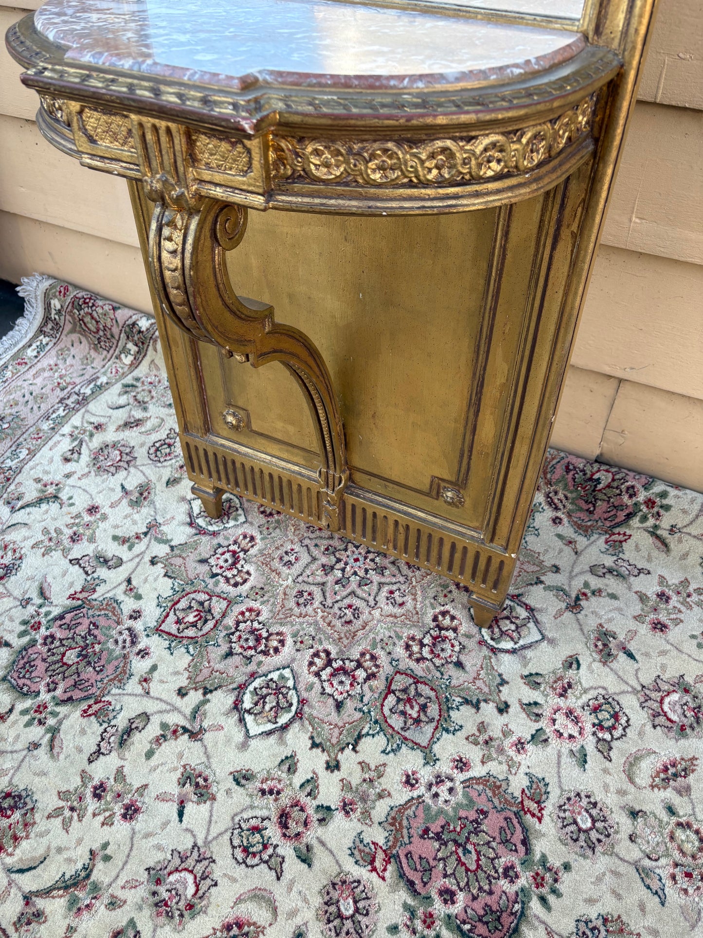 67785 Antique French Louis XV Style Pier Mirror with Marble Top