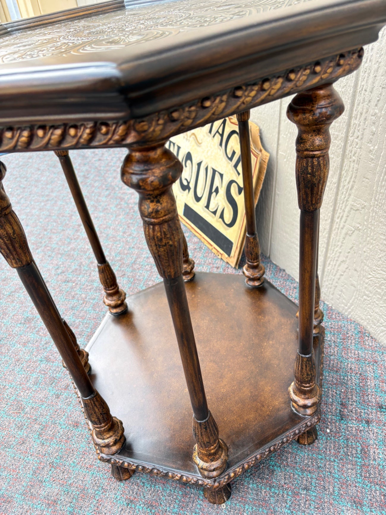 68033  Pulaski Octagonal Accent Table with Intricate Inlaid Top