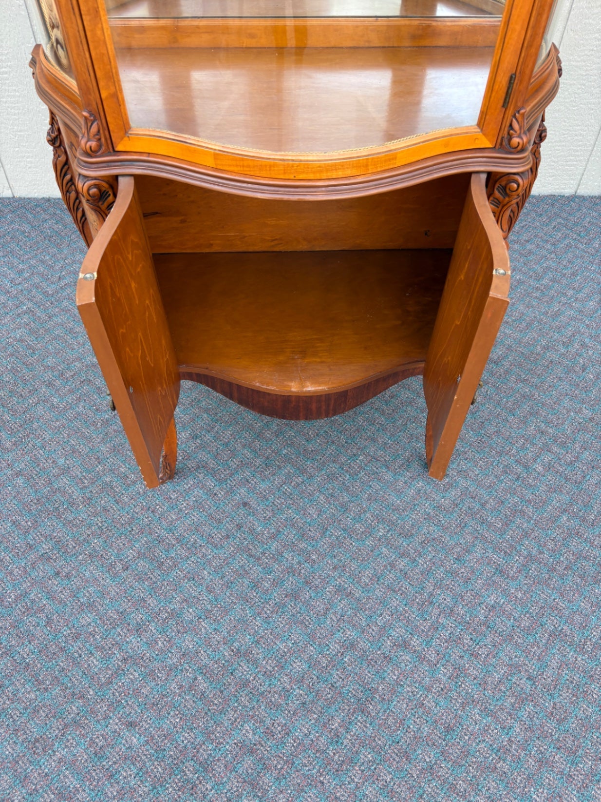 67807  Elegant Inlaid Curio Cabinet with Glass Display Shelves