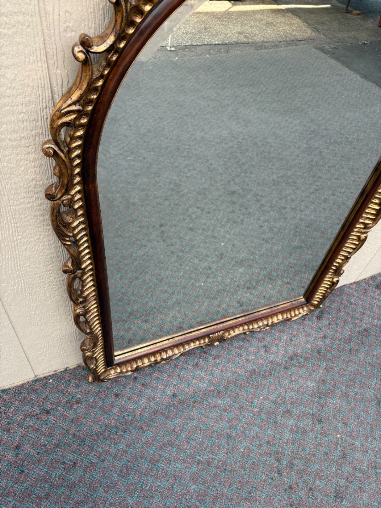 68102 Large Ornate Mahogany Wall Mirror with Gold Accents