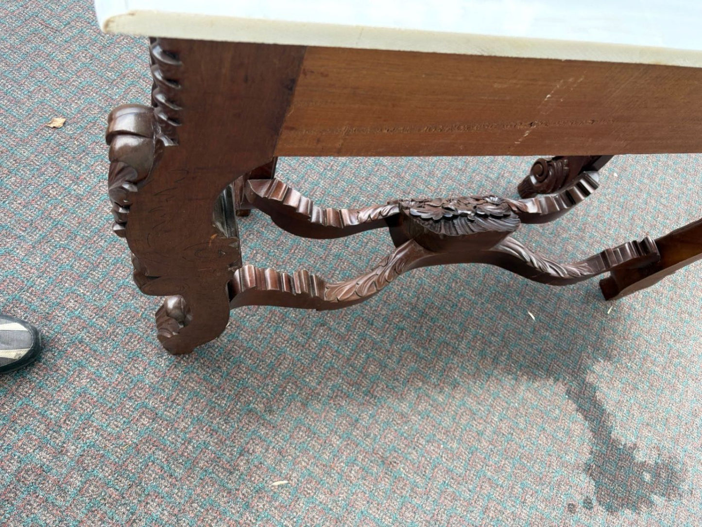 67574 Solid Mahogany  Marble Top Console Table with Ornate Mirror
